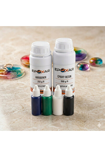 Epoxar 750g Şeffaf Epoksi Reçine Kit + 4'lü Renkli Pigment Boya Avantaj Paket...