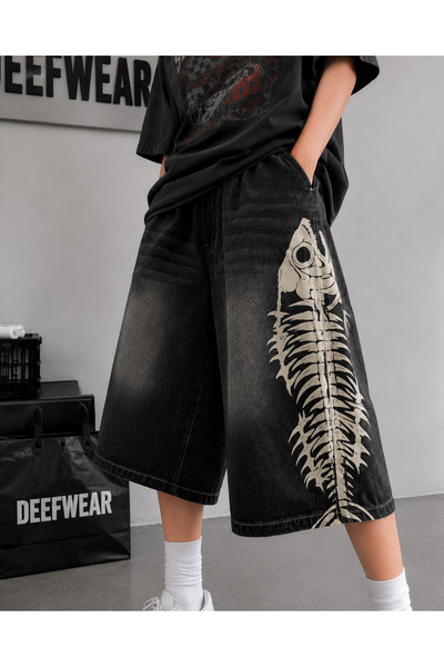 DEEFWEAR Skeleton Baskılı Unisex Bermuda Şort/Şortalon