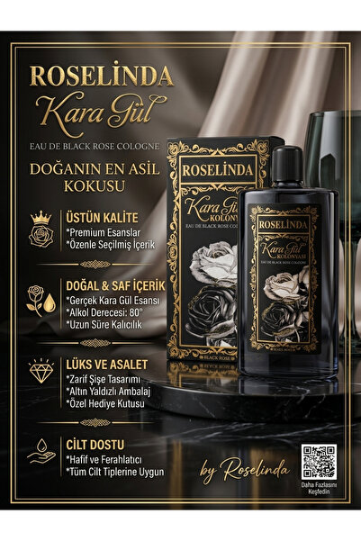 Roselinda PREMİUM KARA GÜL KOLONYASI CAM 200 ML