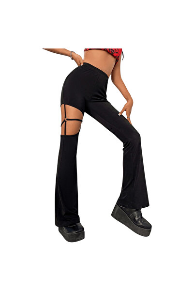 OEM Pantaloni Casual de Damă Slim Fit cu Decupaj, Stilate, Negre, M