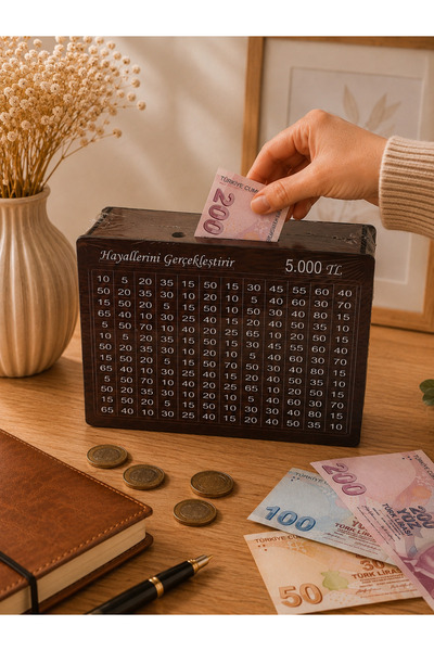KUMBARAM Hedixo Hediyem - 5.000 kumbara- Ahşap Para Biriktirme Hedef Kumbarası