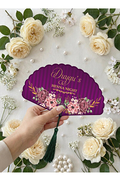 Matbaagraf Kişiye Özel İsimli Kına Gecesi / Bride To Be Yelpaze Davetiyesi - ...
