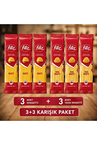 FİLİZ 3+3 Karışık Paket Makarna Seti 3 Kg (3 Adet Spagetti + 3 Adet Yassı Spa...