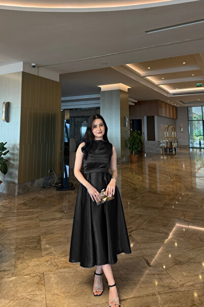 Nika Fashion Elya Siya Αμάνικο Σατέν Βραδινό Φόρεμα Μίντι Μήκους