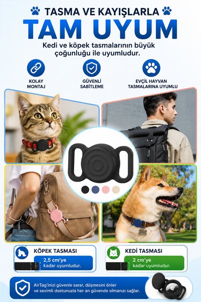 CONOCER Airtag Uyumlu Köpek Ve Kedi Tasma Kılıfı Tam Koruma Yumuşak Soft Silikon Airtag Kılıfı