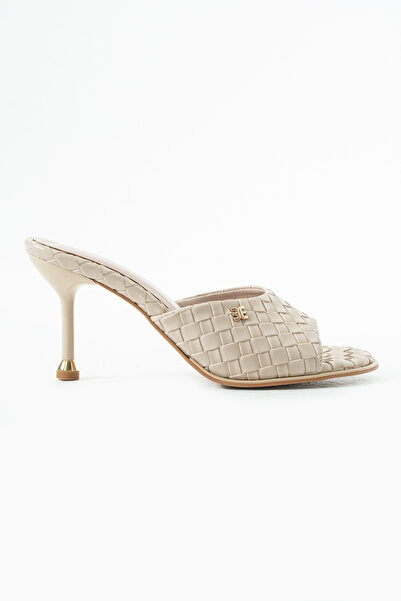 Sira Official Gloria Beige Knitted Heeled Slippers