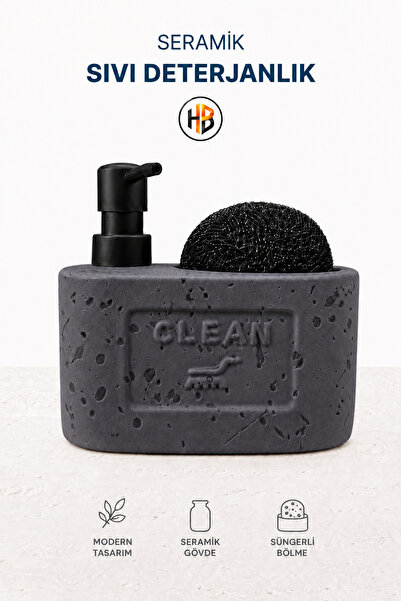 HOBİLON Banyo ve Mutfak için Seramik-Sünger Hazneli Bulaşık Deterjanlığı Sıvı...