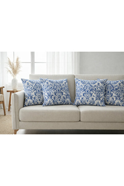 elissa home Set of 4 – 43X43 Micropetek Fabric Single-Sided Blue-White Patter...