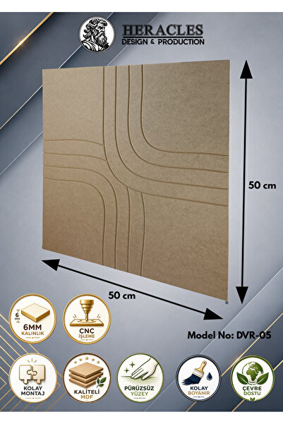 HRC Dizayn 3D Görünümlü MDF Dekoratif Duvar Paneli 50x50 cm 6 mm CNC İşlemeli...