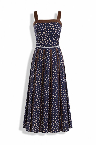 5in1Canpolat Navy Blue Polka Dot Bustier Skirt Set 4897