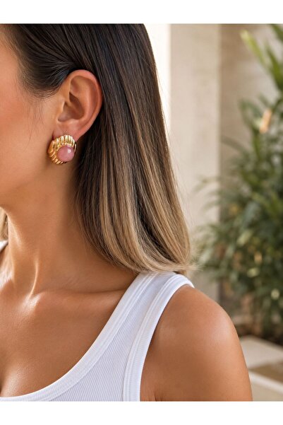 Nilsu Aksesuar Vintage Stone Gold Detailed Women's Earrings