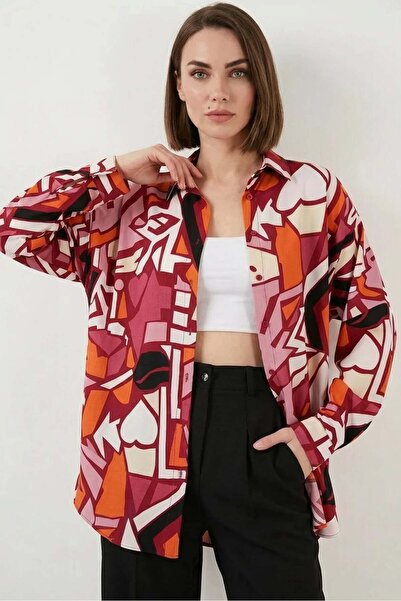 Generic Brand Women's Graphic Patterned Viscose Burgundy Shirt