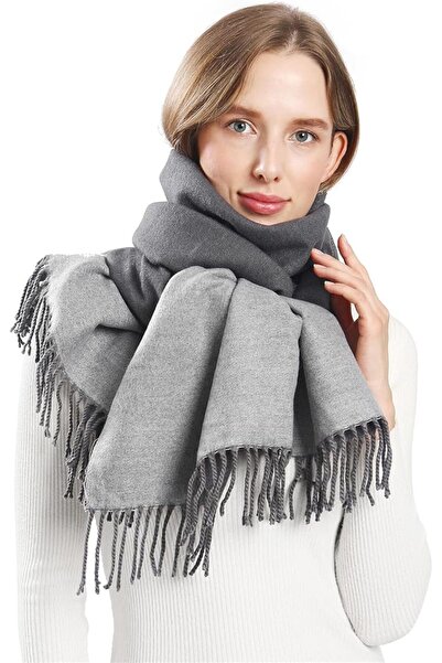 OEM Eșarfă Pashmina Reversibilă de Iarnă Moale Caldă Modernă Mare Groasă Gri L