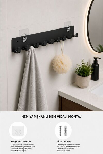 Capella Metal Yapışkanlı & Vidalı Askı Bornoz Askısı Havlu Askısı Portmanto A...