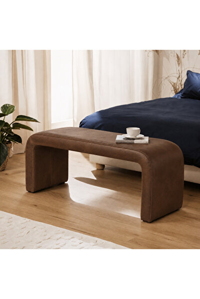 S Home Design Concept Peno U Puf Bench, Nubuk Kahverengi