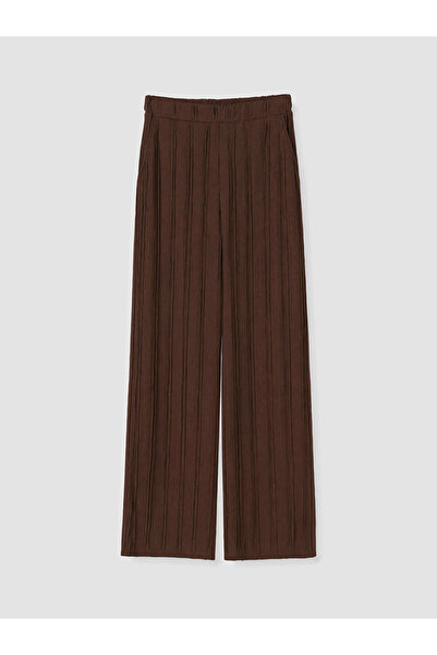 LC Waikiki Brown Textured Women's Trousers with Elastic Waist