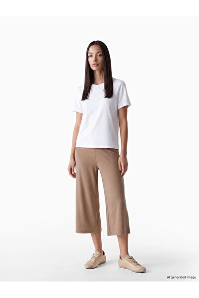 LC Waikiki Brown Elastic Waist Soft Touch Women's Capri