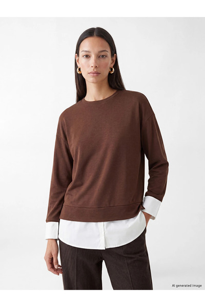 LC Waikiki Brown soft touch Oversized women's sweatshirt tunic
