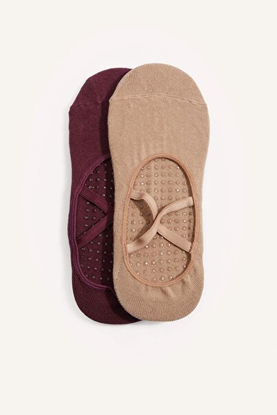 DeFacto Women's Non-Slip Sole 2-Piece Cotton Pilates Socks Y6624Azns
