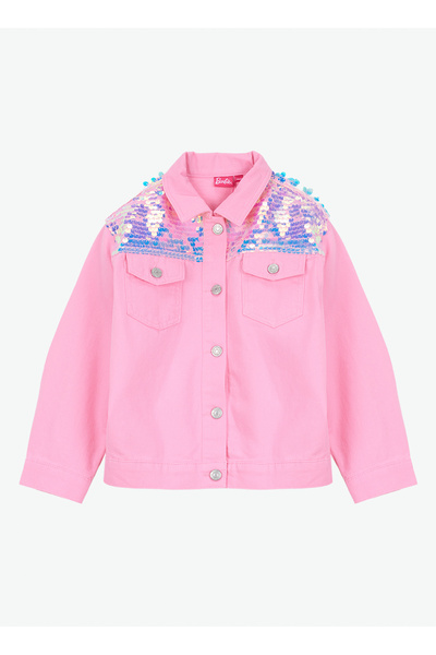 Barbie Pembe Kız Çocuk Payetli Denim Ceket BRB6SG-CKT6449