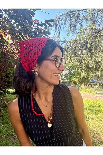 Merishe Jewerly Merishe Crochet Red Bandana with Mussel Pattern Hand Knitted