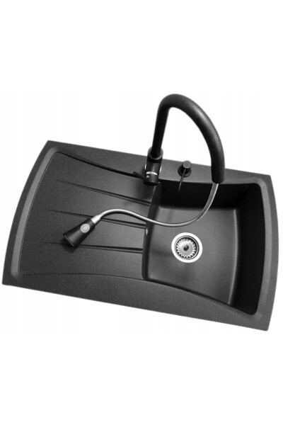 Granitan Chiuveta de granit New Line, Granitan, mixer de bucatarie, Negru aco...