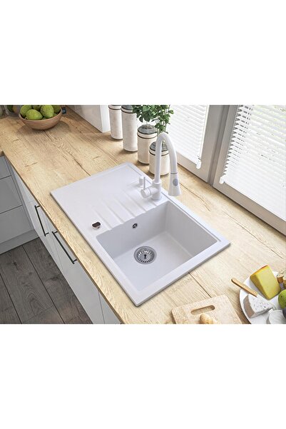 Granitan Chiuveta de granit Eris, Granitan, mixer de bucatarie, Alb
