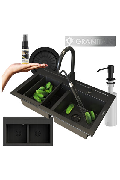 Granitan Set Chiuveta Granit 2 Cuve, Sifon, Baterie, Granitan, 746x442x180mm,...