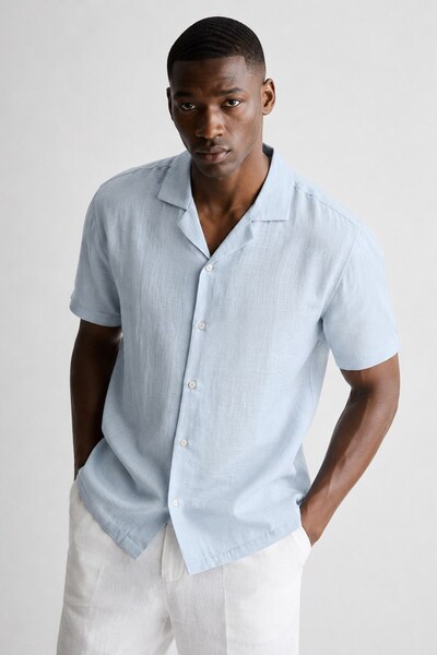 BARRELS AND OIL Men's Short Sleeve Muslin Shirt - B.Blue