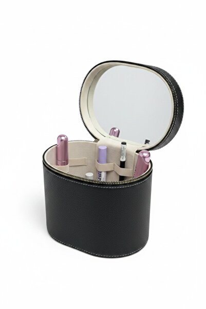 Moda fiesta Makeup Organizer Mirrored Makeup Bag Black – Portable Cosmetic Or...