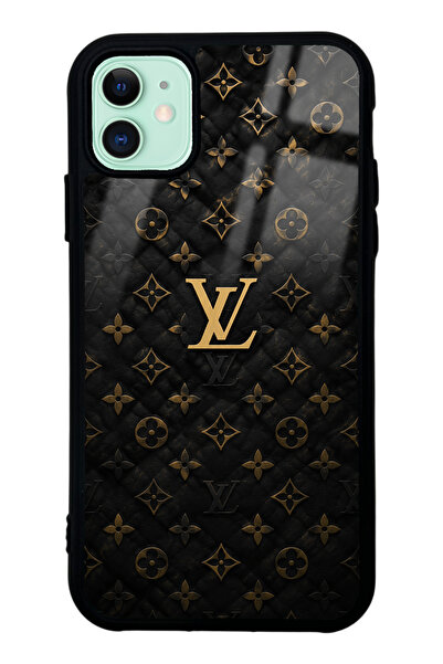 Spoyi iPhone 11 Black Gold LV Tasarımlı Glossy Telefon Kılıfı