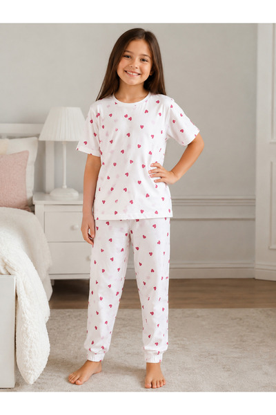 Baby Kız çocuk kısa koklu kalpli pijama takımı