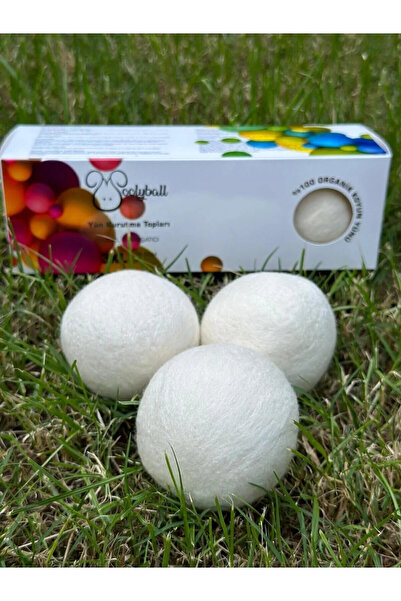 woolyball Top Bottom Set of 3 Tumble Dryer Balls, XL (7cm / 50g), 100% Organi...