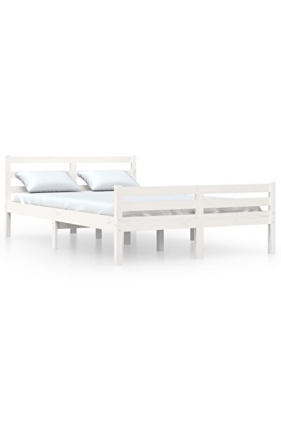 vidaxl Cadru de pat King Size, alb, 150x200 cm, lemn masiv
