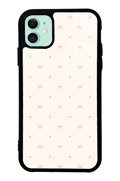 Spoyi iPhone 11 Cream Pink Coquette Pattern Tasarımlı Glossy Telefon Kılıfı