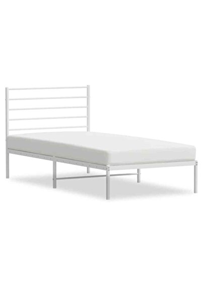 vidaxl Cadru de pat din metal cu tăblie, alb, 100x200 cm