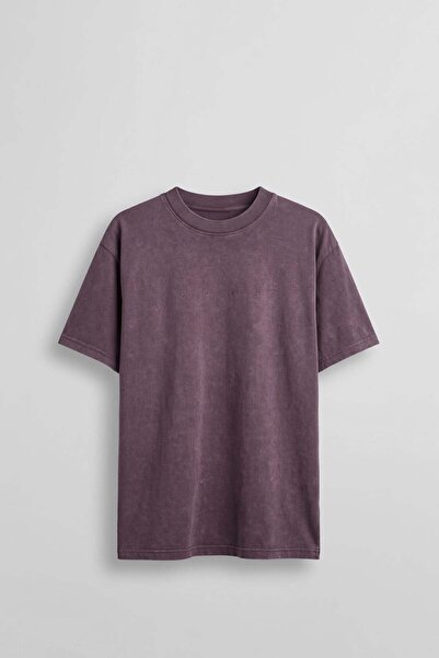 ablukaonline Muška vintage isprana pamučna majica oversize, bordo crvena