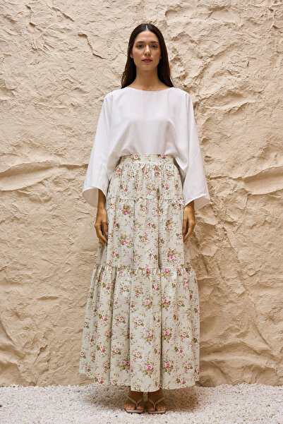 KÜÇÜĞÜM BUTİK Green Floral Layered Pleated Skirt