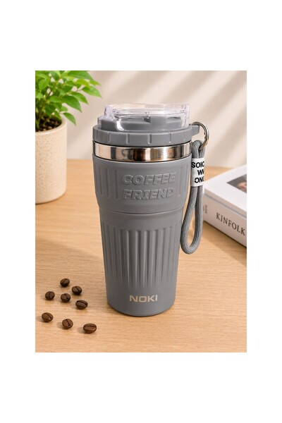 Noki Premium Ceramic Surface Steel Coffee Cup Gray Thermos