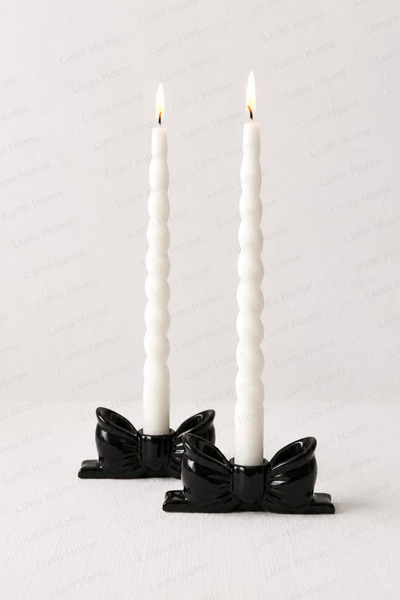 Lumi Home 2'li Set Romantik Fiyonk Şamdan Mumluk Uzun Mum İçin Dekoratif Masa...