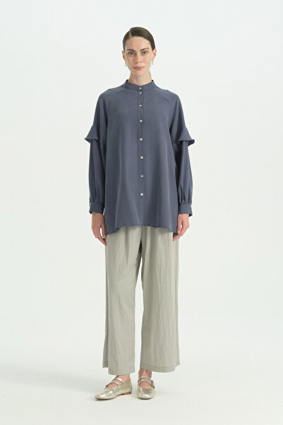 Nihan Lyocell Tunic with Flounce Sleeves - Indigo