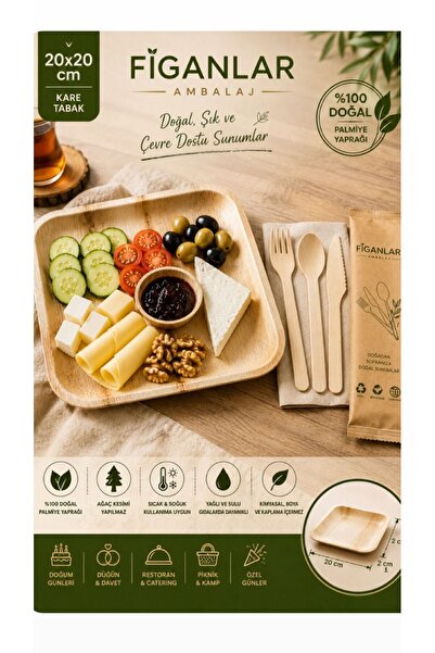 figanlar ambalaj Palmiye Yaprağı Tabak 20x20 cm Kare Doğal Kullan At Sunum ve...
