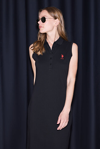 U.S. Polo Assn. Women's Black Polo Collar Knitted Dress 50323571-Vr046