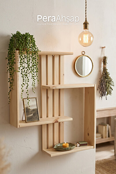 PeraWooden Pera Wooden Fence Cross Kutu Raf Ahşap Duvar Rafı 50x60 cm