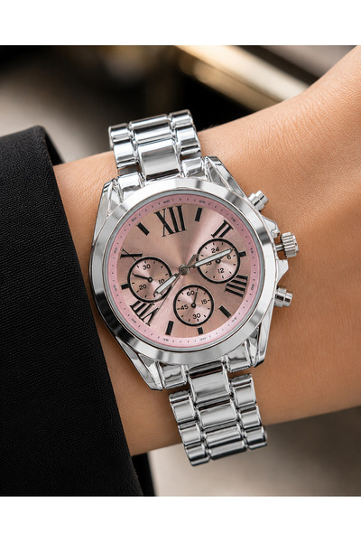 Weluxa Women's Wristwatch Silver Color Pink Dial Casual and Stylish Combinati...