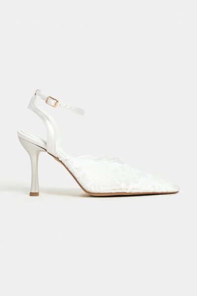 cevaplus Black Icon White Lace Ankle Strap Stiletto