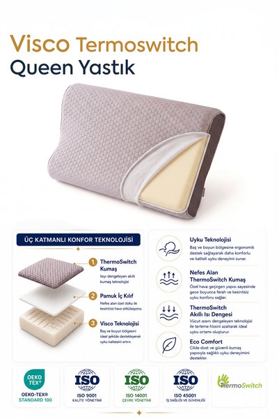 Homedius Visco Queen Spacer Thermoswitch Orthopedic Visco Pillow with Neck Support 55X35X12