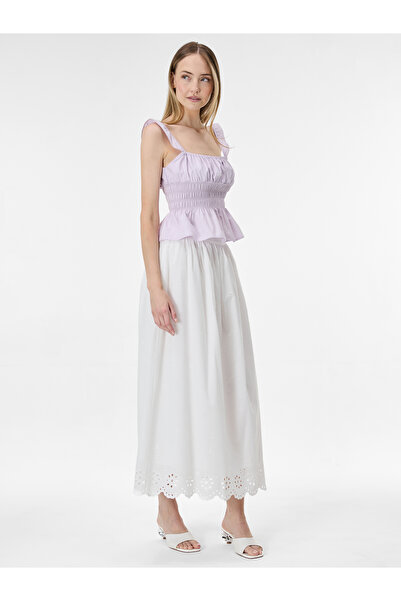 ORSAY Rochie maxi albă de damă, în linie A, cu broderie.