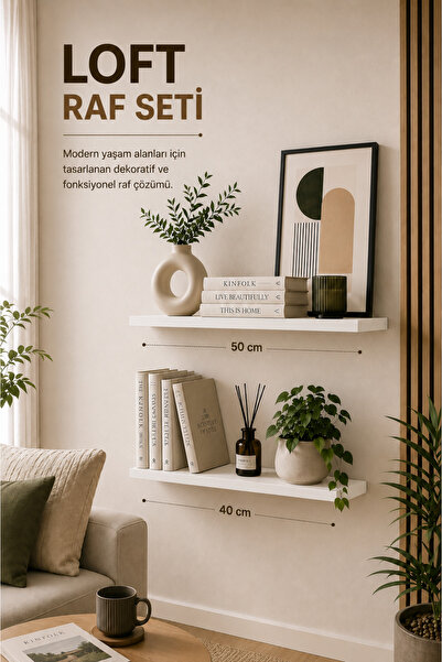Atlanta Home Loft 2'li Dekoratif Duvar Rafı Seti Ahşap Duvar Rafı Salon Mutfa...
