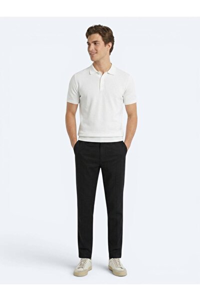 Kip Black Woven Relaxed Fit Casual Cotton Blend Trousers